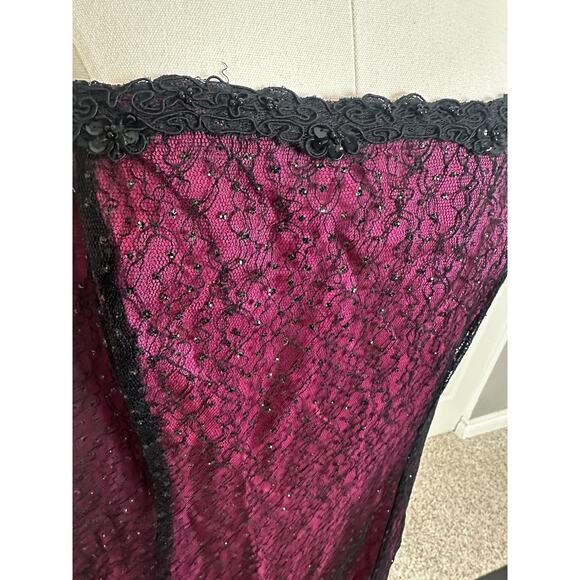 Niki By Niki Livas Vintage Y2K Magenta Black Lace Formal Prom Long Dress 16 W - Picture 5 of 8